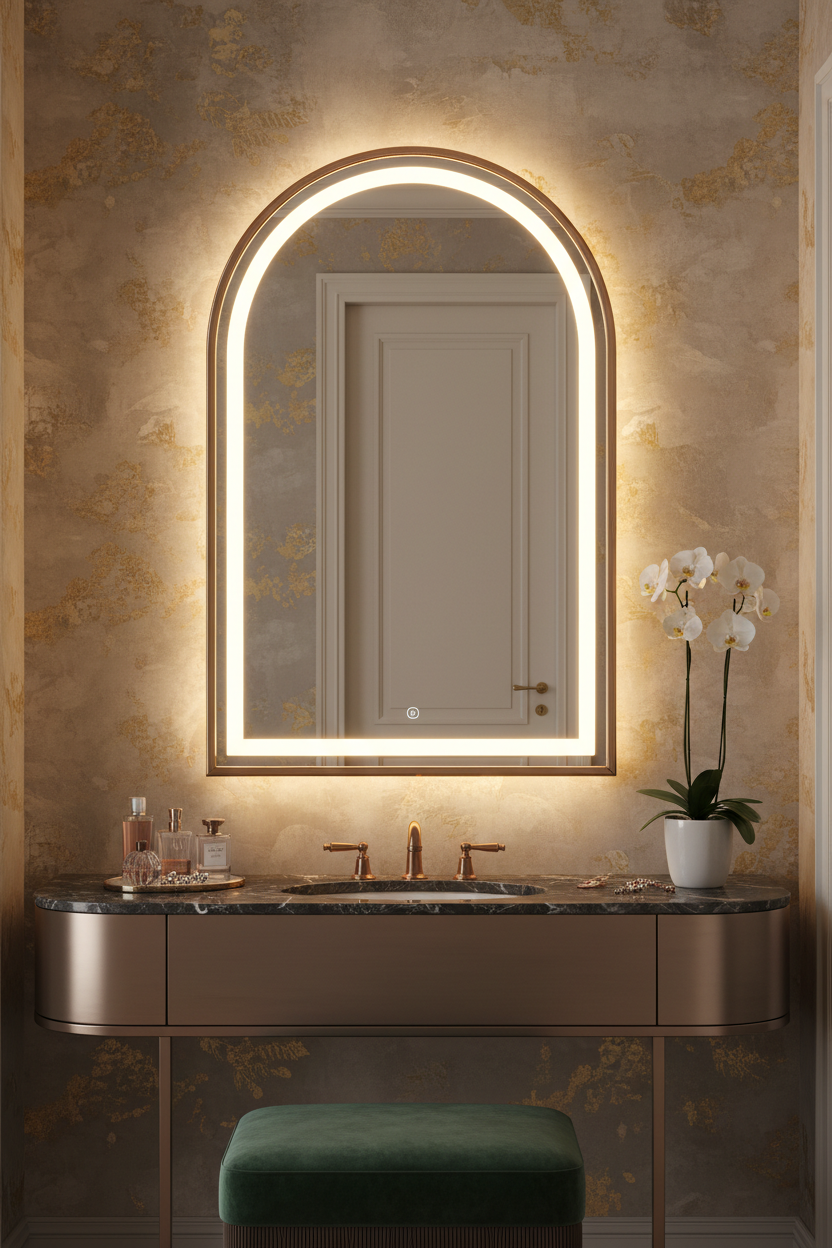 Arched LED backlit luxury vanity mirror